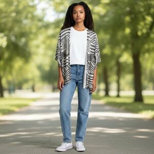 CHICO'S Open Front Lightweight Animal Print Flowing Cardigan Size 1